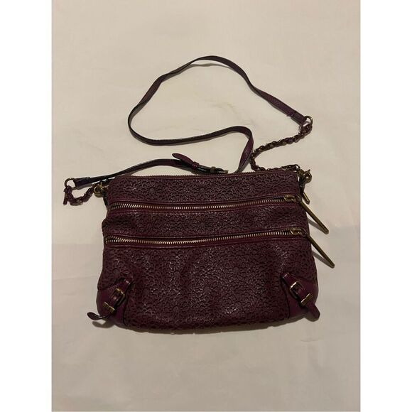 Elliott Lucca burgundy crossbody bag with gold hardware, multiple pockets and zi - Picture 1 of 7